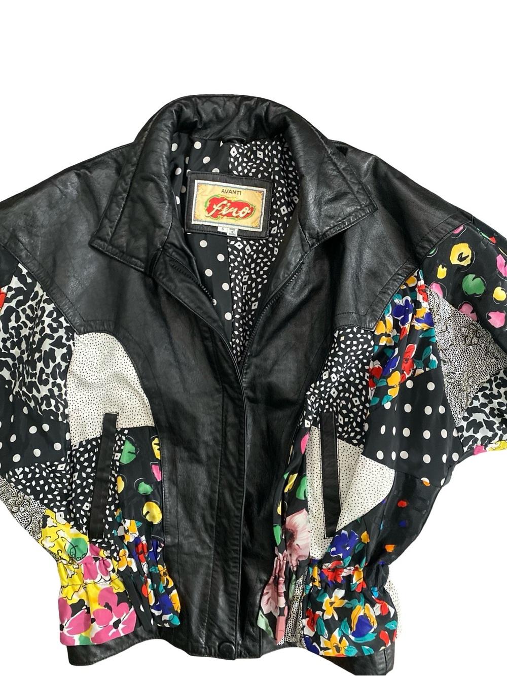 Avanti Fino Vintage 90s Women’s Patchwork Leather Bomber Jacket Size Small